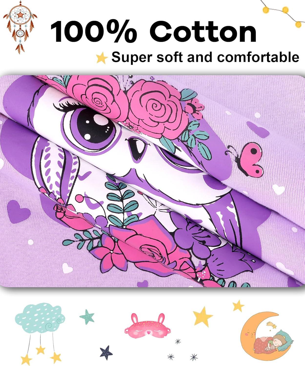 imageDAUGHTER QUEEN Girls Summer Pajamas Set 4 Pieces 100 Cotton Sleepwear Size 18 Months12 Years4pcspurpleYellowowlsga24