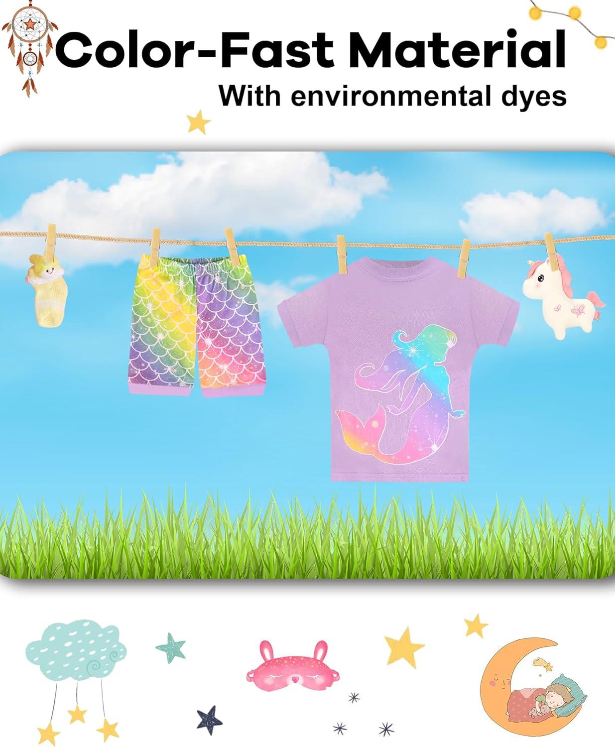 imageDAUGHTER QUEEN Girls Summer Pajamas Set 4 Pieces 100 Cotton Sleepwear Size 18 Months12 Years4pcspurplemermaidsga25