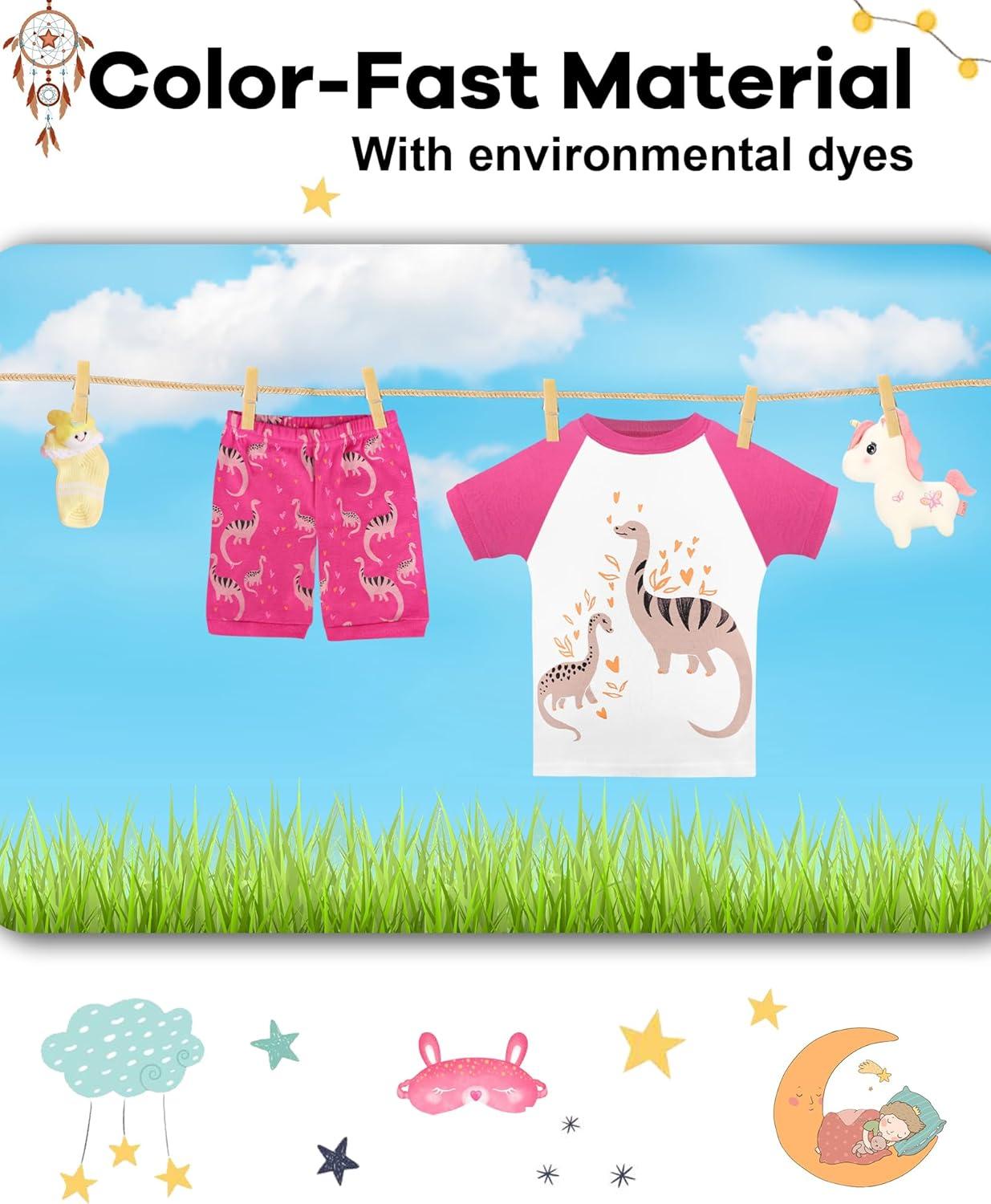imageDAUGHTER QUEEN Girls Summer Pajamas Set 4 Pieces 100 Cotton Sleepwear Size 18 Months12 Years4pcsrosepinkNavydinosaursga25
