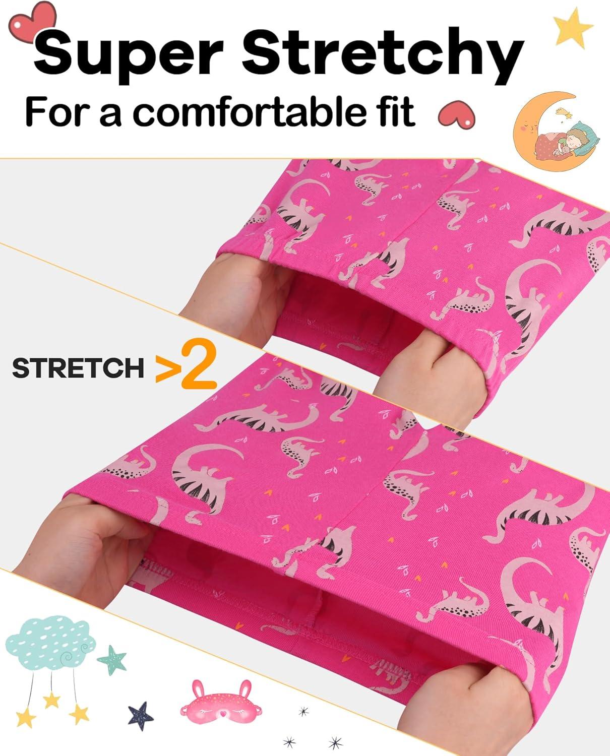 imageDAUGHTER QUEEN Girls Summer Pajamas Set 4 Pieces 100 Cotton Sleepwear Size 18 Months12 Years4pcsrosepinkNavydinosaursga25