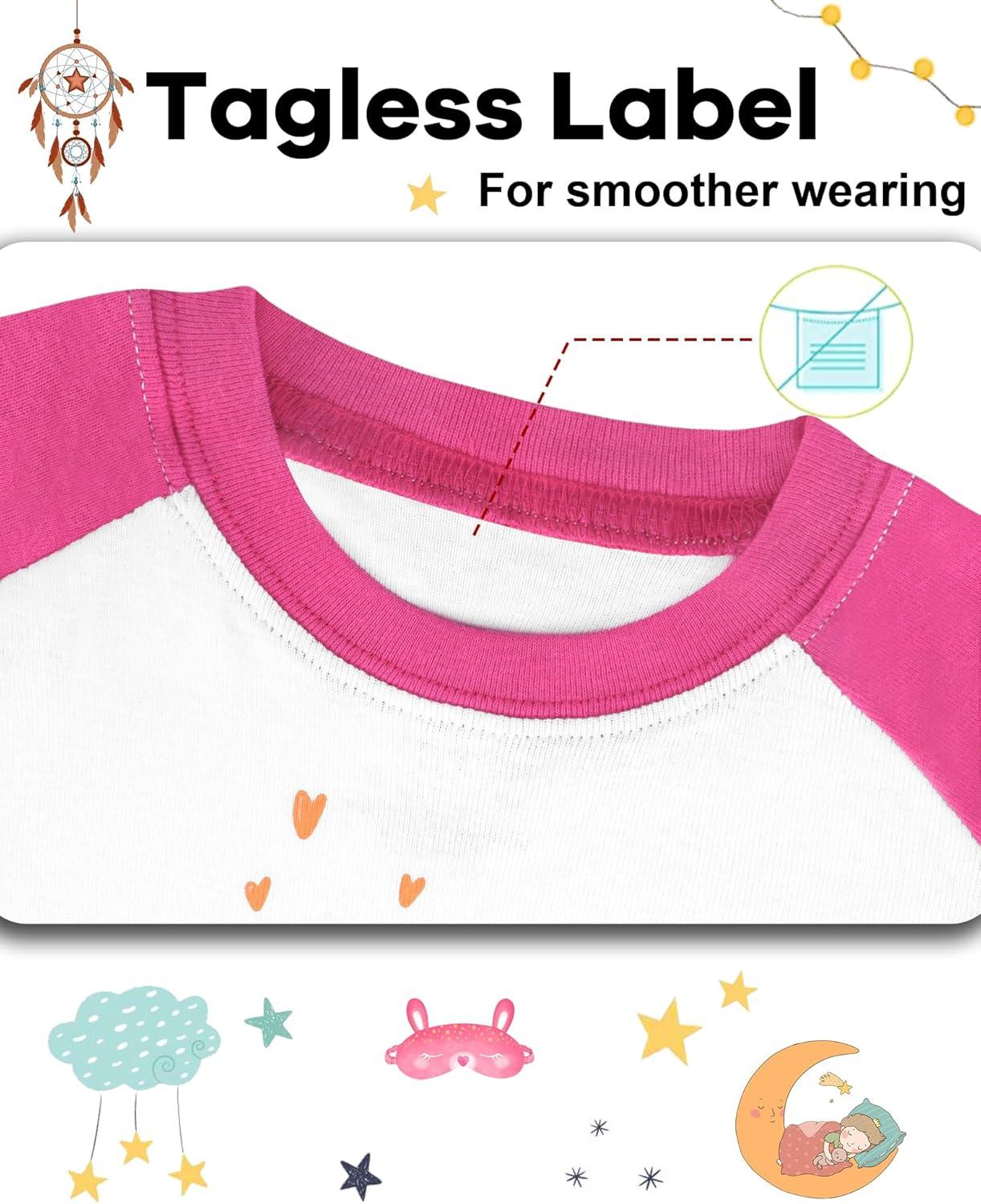 imageDAUGHTER QUEEN Girls Summer Pajamas Set 4 Pieces 100 Cotton Sleepwear Size 18 Months12 Years4pcsrosepinkNavydinosaursga25