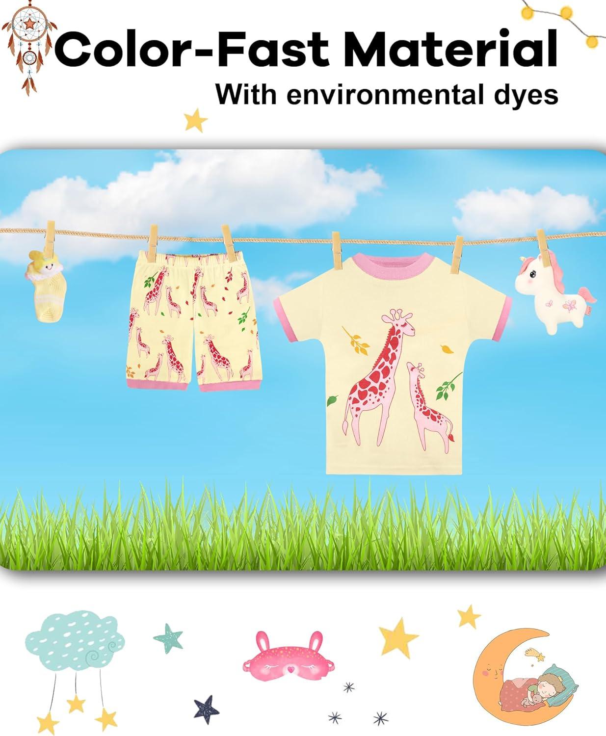 imageDAUGHTER QUEEN Girls Summer Pajamas Set 4 Pieces 100 Cotton Sleepwear Size 18 Months12 Years4pcsrosepinkYellowgiraffesga25