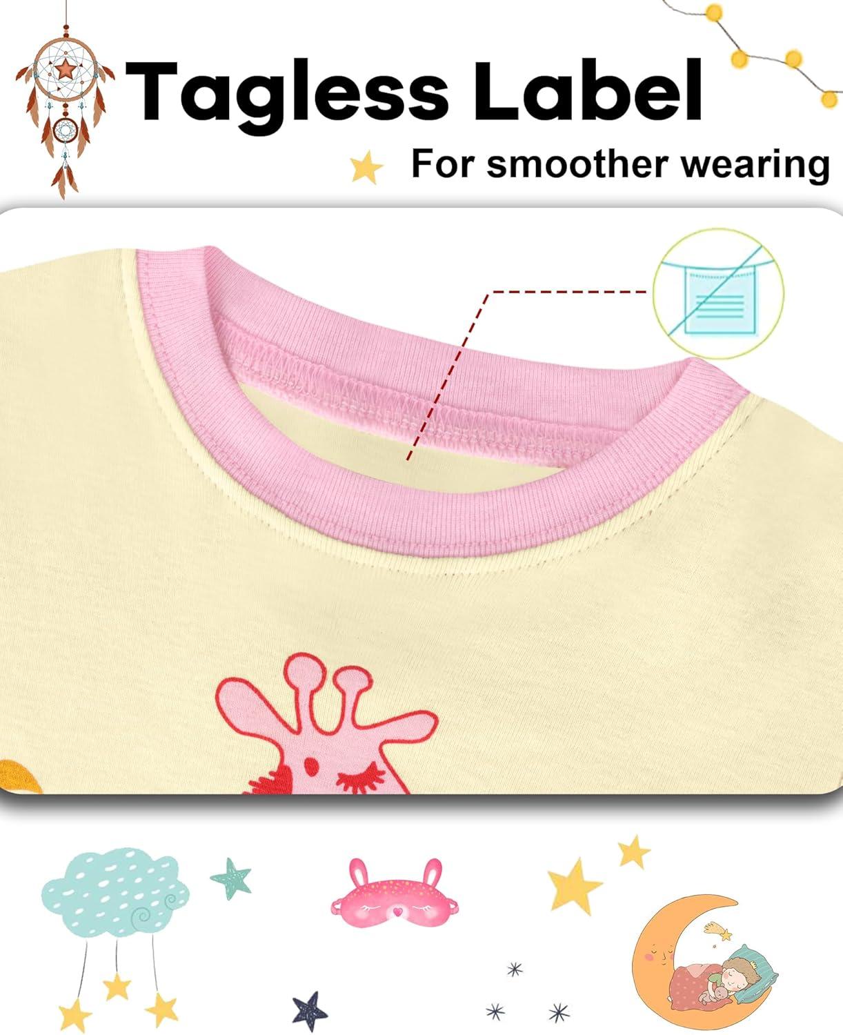 imageDAUGHTER QUEEN Girls Summer Pajamas Set 4 Pieces 100 Cotton Sleepwear Size 18 Months12 Years4pcsrosepinkYellowgiraffesga25