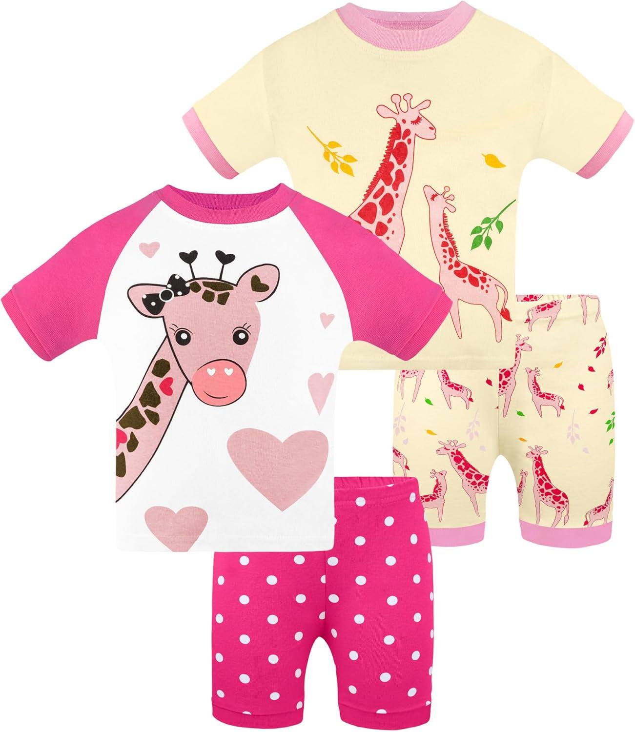 imageDAUGHTER QUEEN Girls Summer Pajamas Set 4 Pieces 100 Cotton Sleepwear Size 18 Months12 Years4pcsrosepinkYellowgiraffesga25