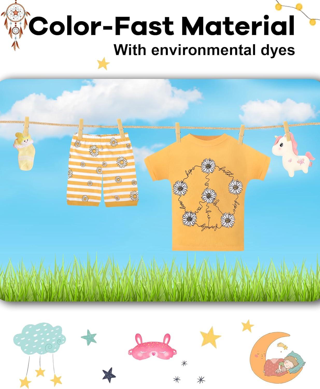 imageDAUGHTER QUEEN Girls Summer Pajamas Set 4 Pieces 100 Cotton Sleepwear Size 18 Months12 Years4pcsyellowPinkflowersga25