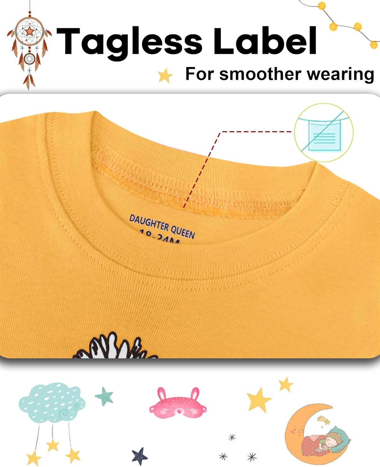imageDAUGHTER QUEEN Girls Summer Pajamas Set 4 Pieces 100 Cotton Sleepwear Size 18 Months12 Years4pcsyellowPinkflowersga25