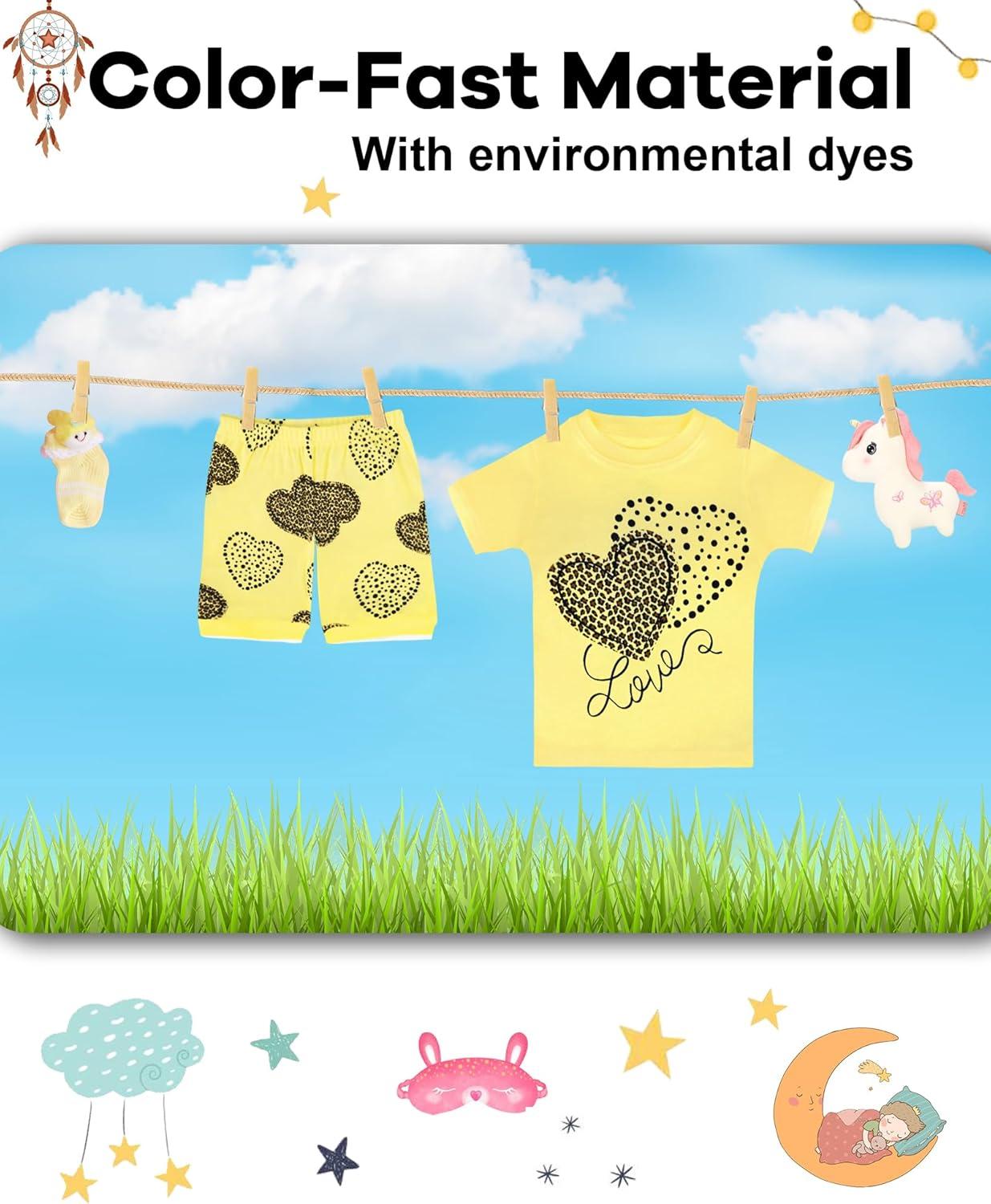 imageDAUGHTER QUEEN Girls Summer Pajamas Set 4 Pieces 100 Cotton Sleepwear Size 18 Months12 Years4pcsyellowPinkheartsga24