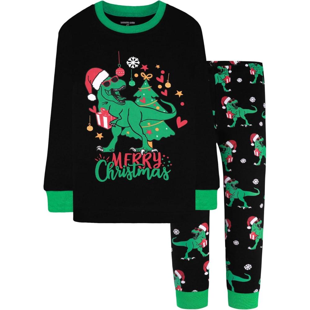 imageDAUGHTER QUEEN 18 Months12 Years Boys amp Girls Christmas Pajamas 100 Cotton Sleepwear2pcsblackdinosaurcba24