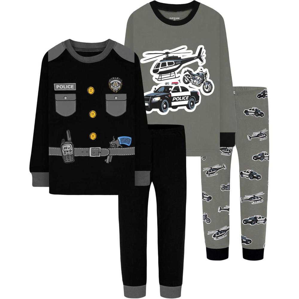 imageDAUGHTER QUEEN Boys 100 Cotton Long Sleeve Pajamas Size 18Months12Years4pcsblackGraypolicelba25