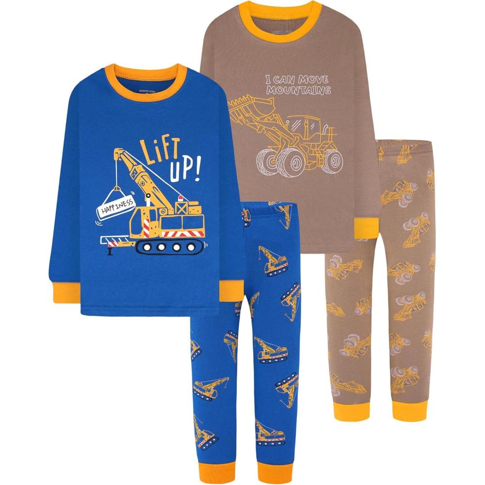 imageDAUGHTER QUEEN Boys 100 Cotton Long Sleeve Pajamas Size 18Months12Years4pcsblueBrownexcavatorlba24