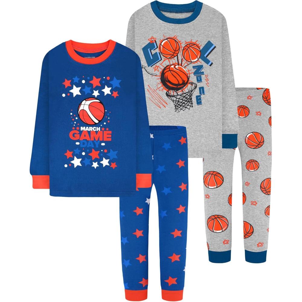 imageDAUGHTER QUEEN Boys 100 Cotton Long Sleeve Pajamas Size 18Months12Years4pcsblueGraybasketballlba25