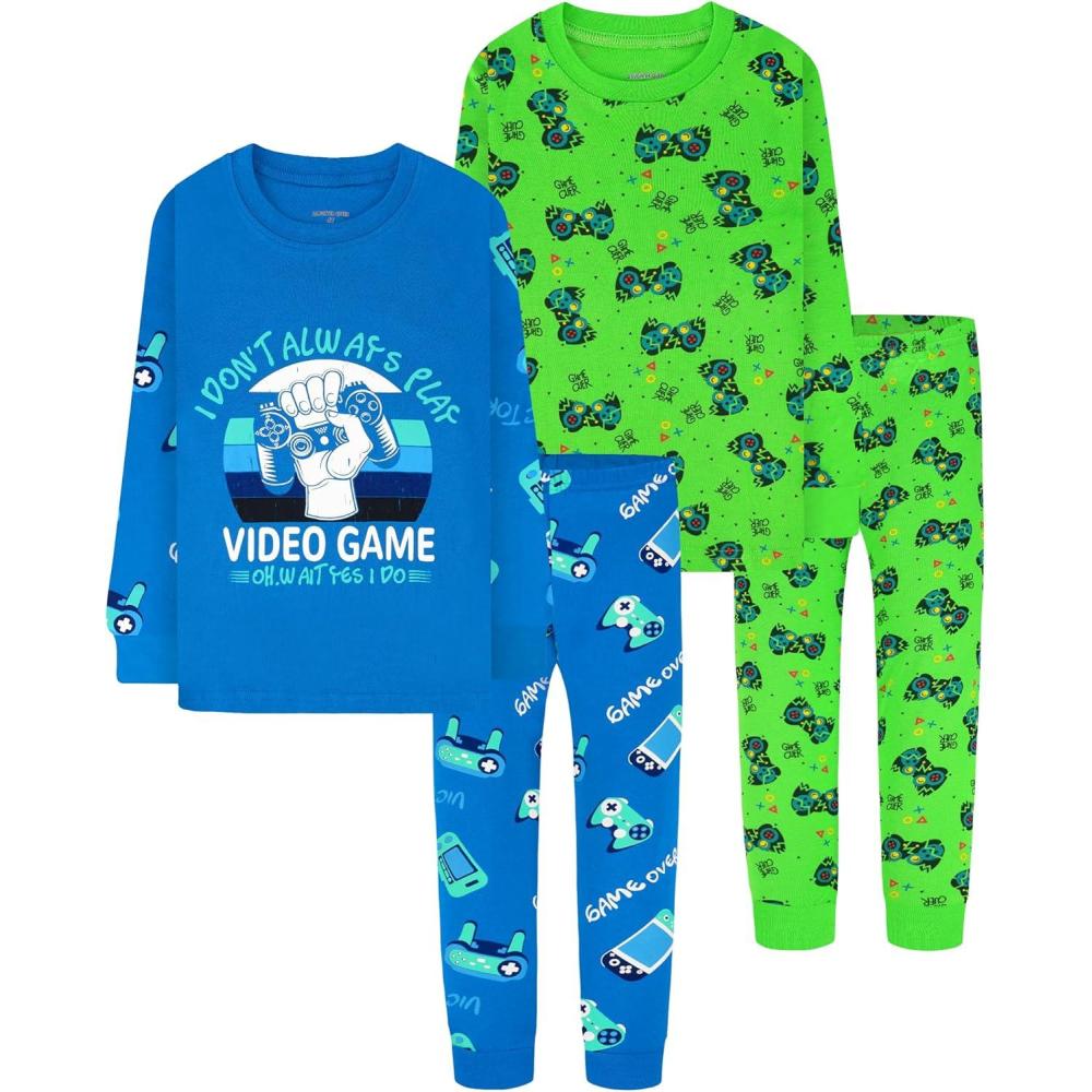 imageDAUGHTER QUEEN Boys 100 Cotton Long Sleeve Pajamas Size 18Months12Years4pcsblueGreengamerlba25