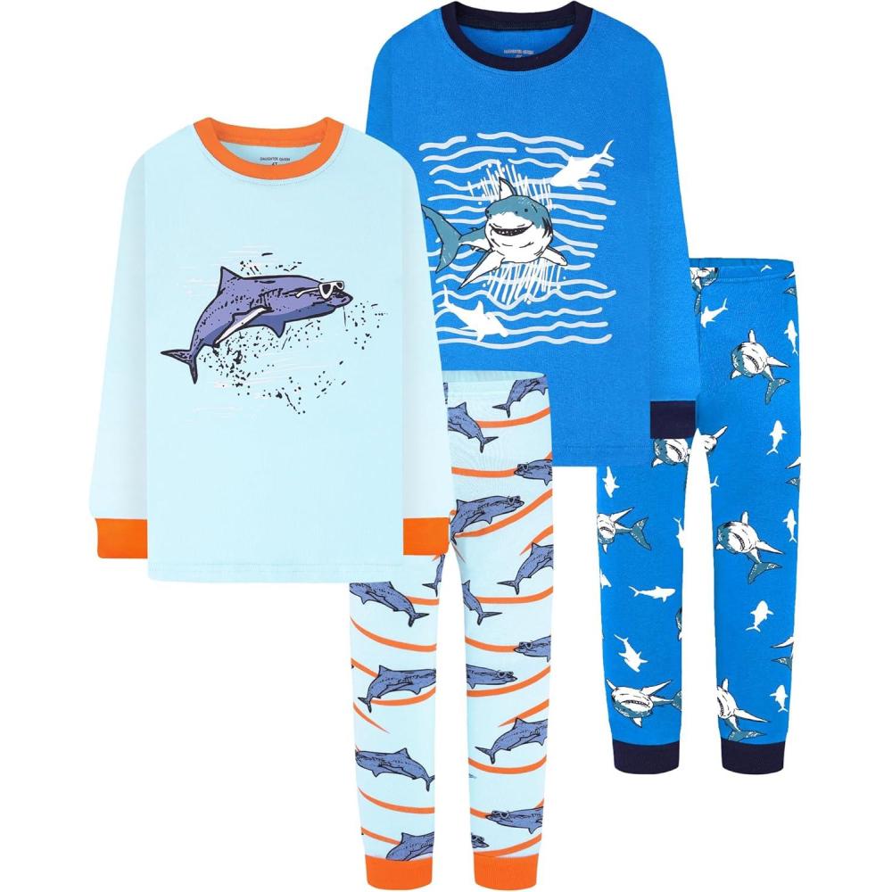 imageDAUGHTER QUEEN Boys 100 Cotton Long Sleeve Pajamas Size 18Months12Years4pcsbluesharklba24