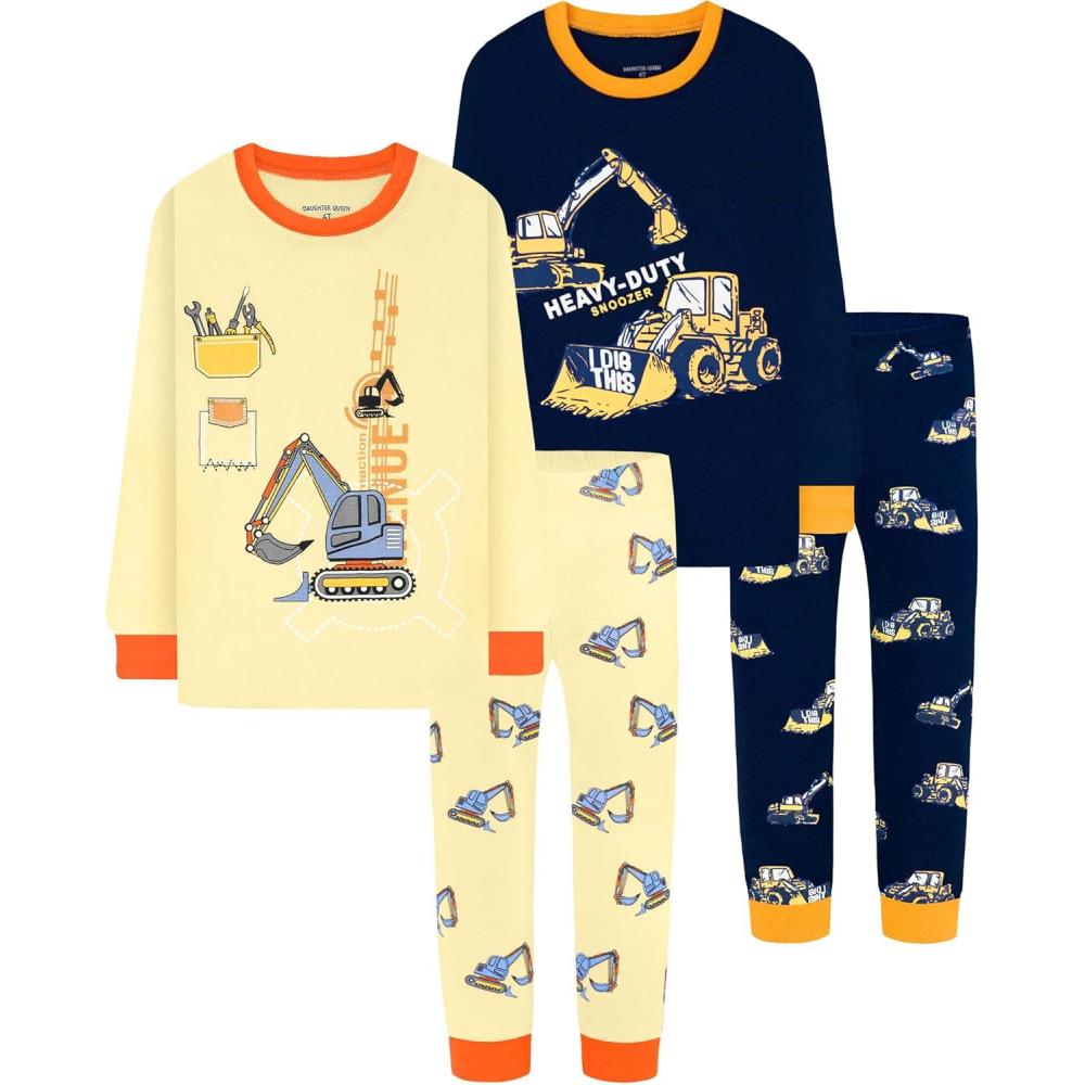 imageDAUGHTER QUEEN Boys 100 Cotton Long Sleeve Pajamas Size 18Months12Years4pcsnanyYellowconstructionlbb25
