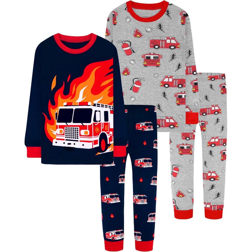 imageDAUGHTER QUEEN Boys 100 Cotton Long Sleeve Pajamas Size 18Months12Years4pcsnavyGrayfire Trucklba25