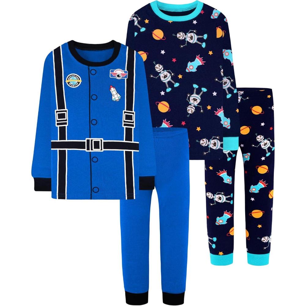 imageDAUGHTER QUEEN Boys 100 Cotton Long Sleeve Pajamas Size 18Months12Years4pcsnavyastronautlba24