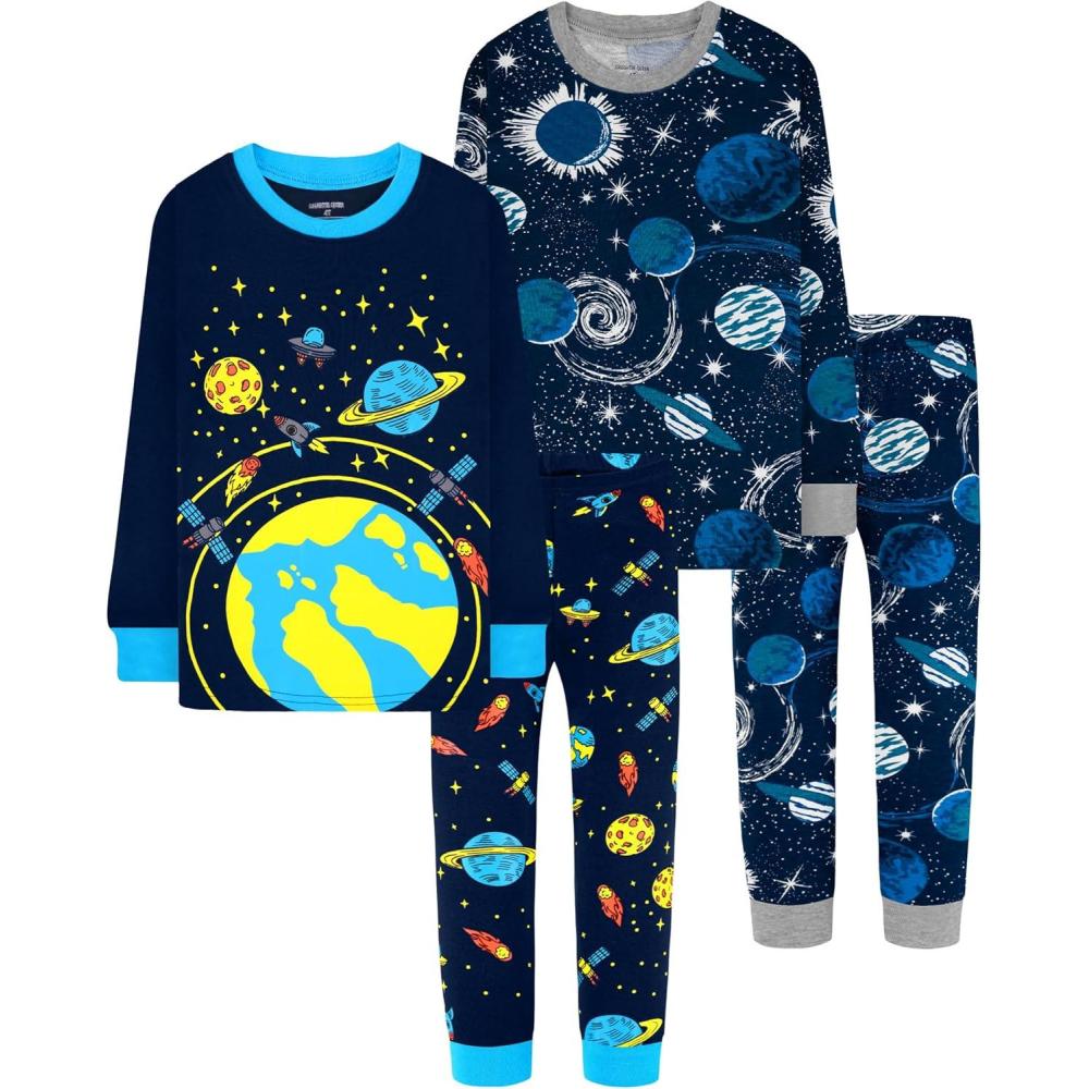 imageDAUGHTER QUEEN Boys 100 Cotton Long Sleeve Pajamas Size 18Months12Years4pcsnavyspacelba25