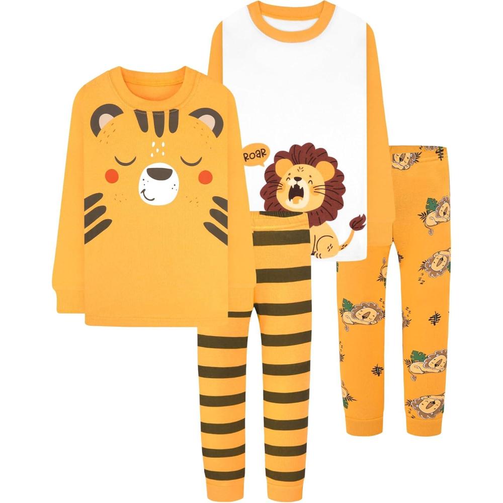 imageDAUGHTER QUEEN Boys Pajamas 4 Pieces Long Set 100 Cotton Sleepwear Size 18 Months12 Years4pcsorangetigerLionlba24