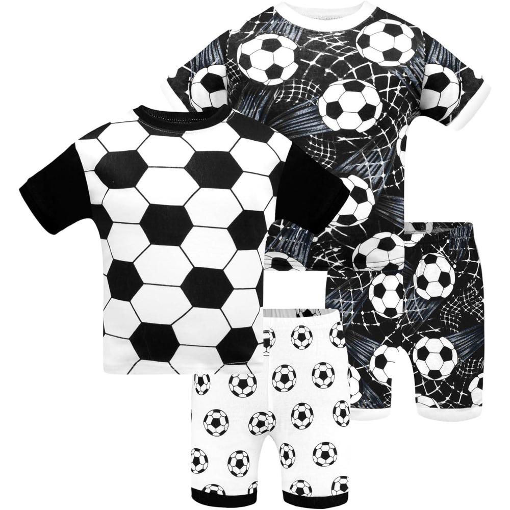 imageDAUGHTER QUEEN Boys Pajamas 4 Pieces Short Set 100 Cotton Sleepwear Size 18 Months12 Years4pcsblackWhitesoccersba24