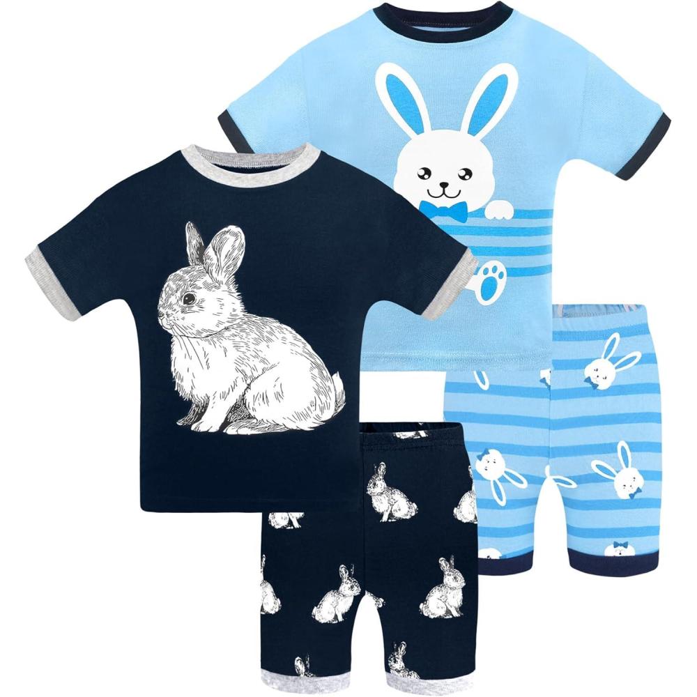imageDAUGHTER QUEEN Boys Pajamas 4 Pieces Short Set 100 Cotton Sleepwear Size 18 Months12 Years4pcsblueNavy Bluerabbitsba24