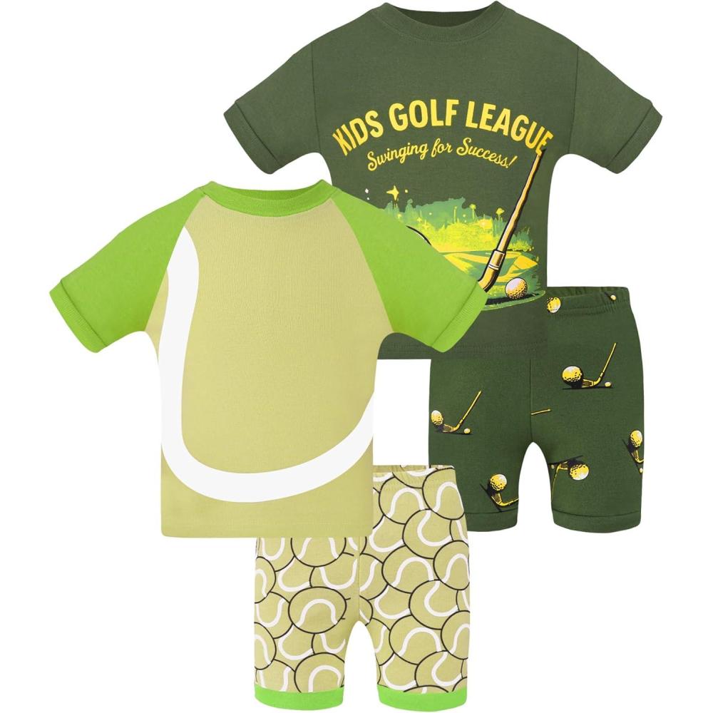 imageDAUGHTER QUEEN Boys Pajamas 4 Pieces Short Set 100 Cotton Sleepwear Size 18 Months12 Years4pcsgreengolfTennissba25