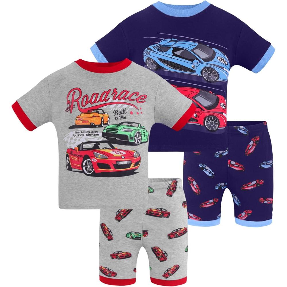 imageDAUGHTER QUEEN Boys Pajamas 4 Pieces Short Set 100 Cotton Sleepwear Size 18 Months12 Years4pcsgreyNavy Bluecarssba23