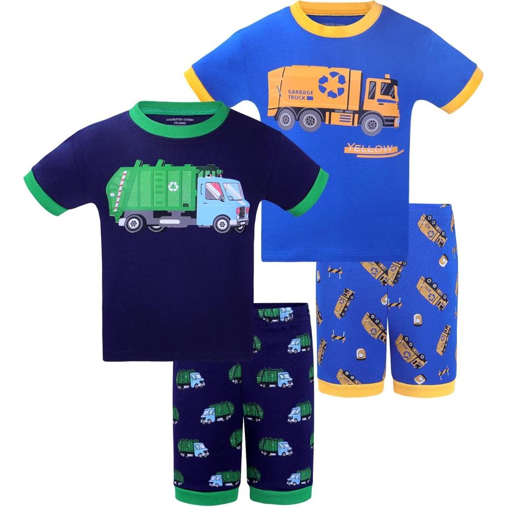 imageDAUGHTER QUEEN Boys Pajamas 4 Pieces Short Set 100 Cotton Sleepwear Size 18 Months12 Years4pcsnavy BlueBluegarbage Truck