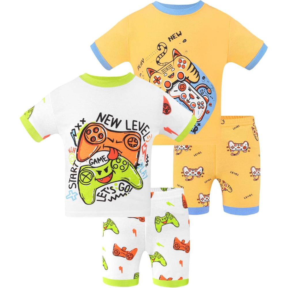 imageDAUGHTER QUEEN Boys Pajamas 4 Pieces Short Set 100 Cotton Sleepwear Size 18 Months12 Years4pcswhiteYellowgamersba25