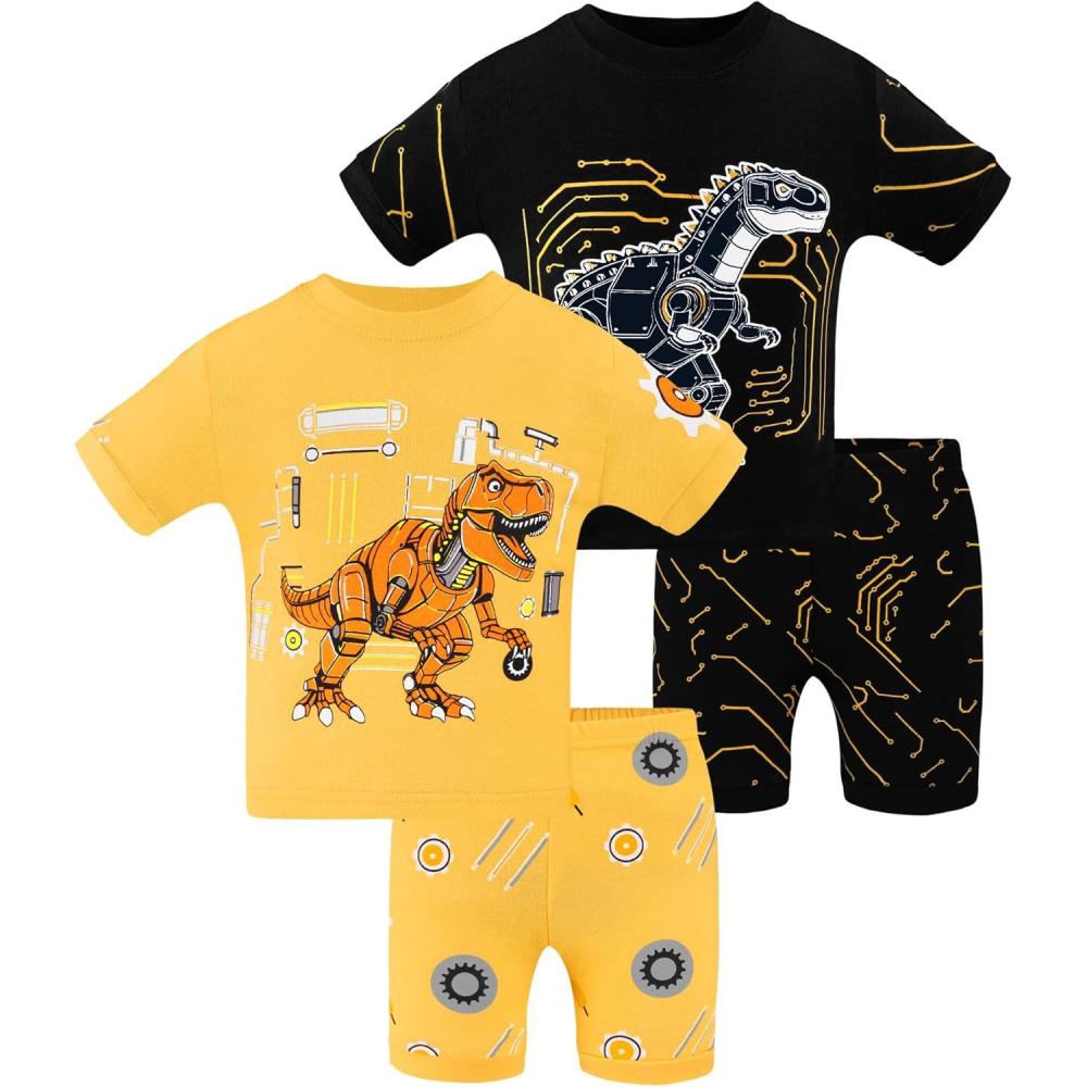 imageDAUGHTER QUEEN Boys Pajamas 4 Pieces Short Set 100 Cotton Sleepwear Size 18 Months12 Years4pcsyellowBlackdinosaursba25