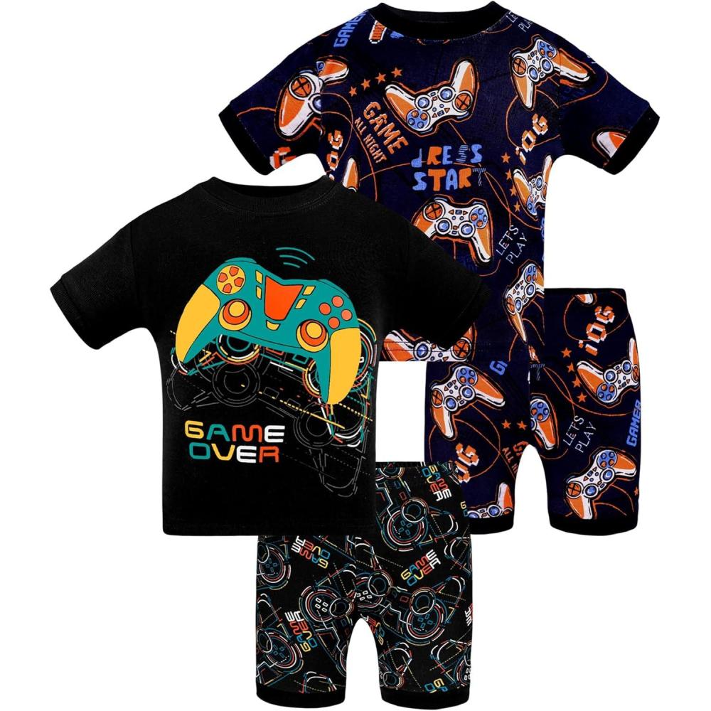 imageDAUGHTER QUEEN Boys Summer Pajamas Set 4 Pieces 100 Cotton Sleepwear Size 18 Months12 Years4pcsblackDark Bluegamersba24