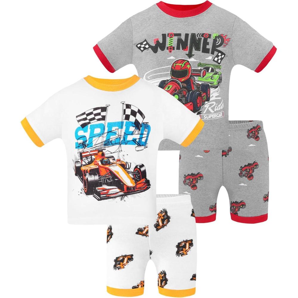 imageDAUGHTER QUEEN Boys Summer Pajamas Set 4 Pieces 100 Cotton Sleepwear Size 18 Months12 Years4pcsgrayWhiterace Carsba25
