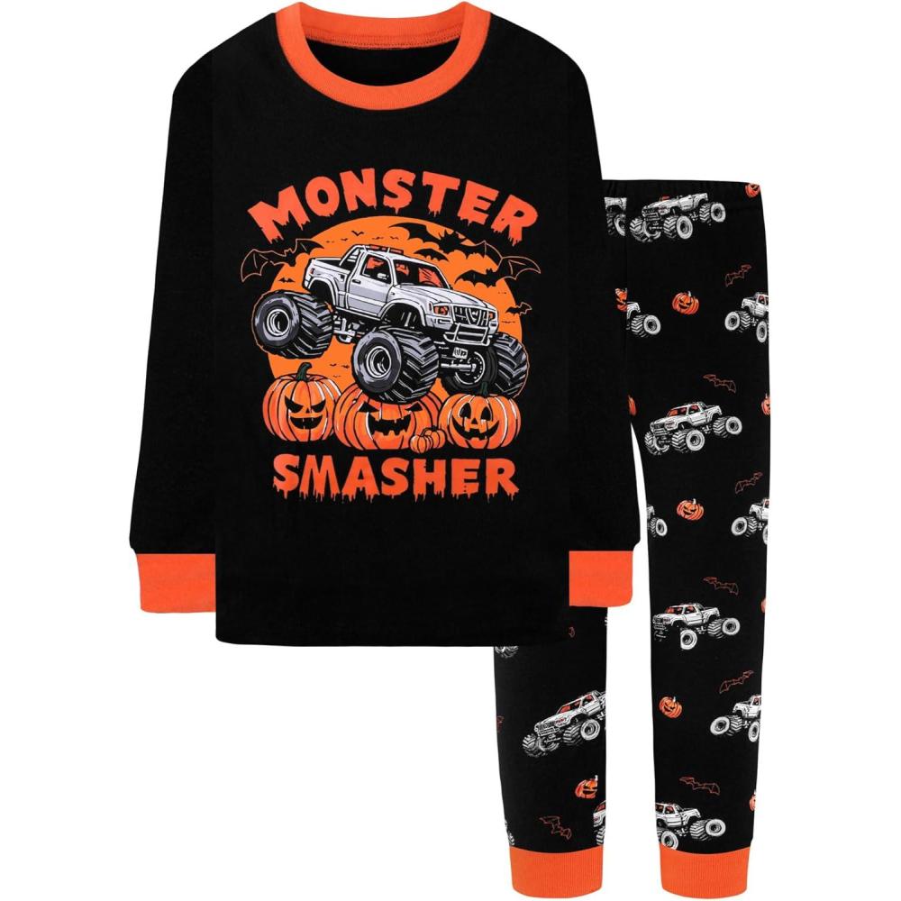 imageDAUGHTER QUEEN Boys amp Girls 100 Cotton Holiday Pajamas Halloween Christmas Sleepwear 18M12Y2pcsblackmonster Truckhba25