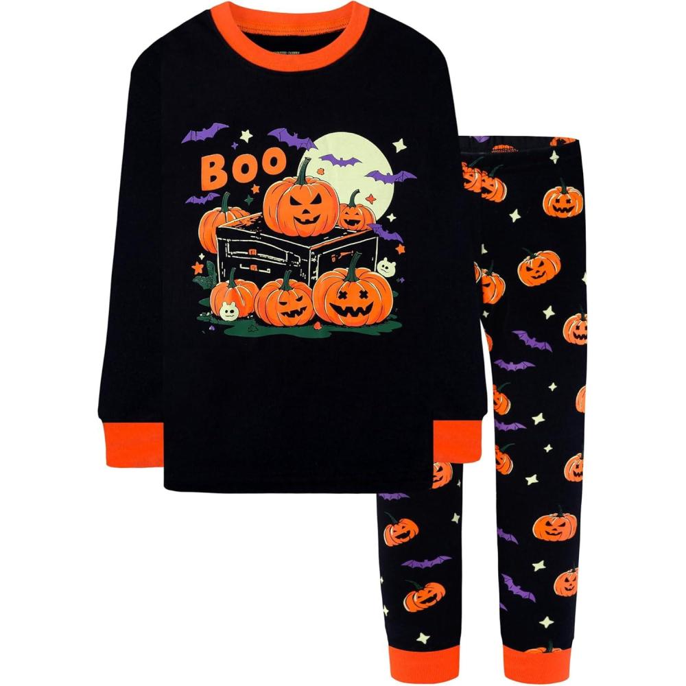 imageDAUGHTER QUEEN Boys amp Girls 100 Cotton Holiday Pajamas Halloween Christmas Sleepwear 18M12Y2pcsblackpumpkinhba25
