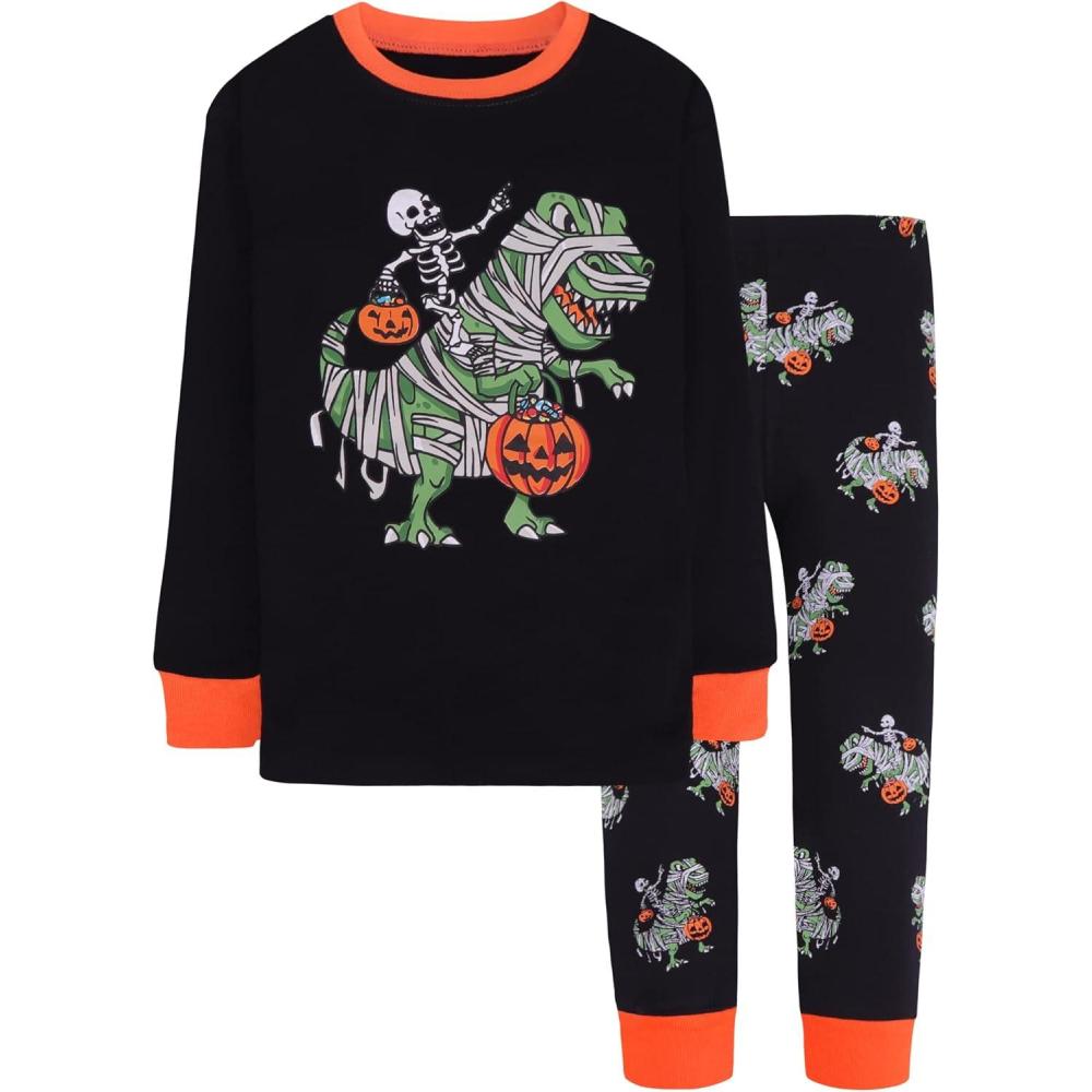 imageDAUGHTER QUEEN Boys amp Girls 100 Cotton Holiday Pajamas Halloween Christmas Sleepwear 18M12YDinosaurBlackOrangea22