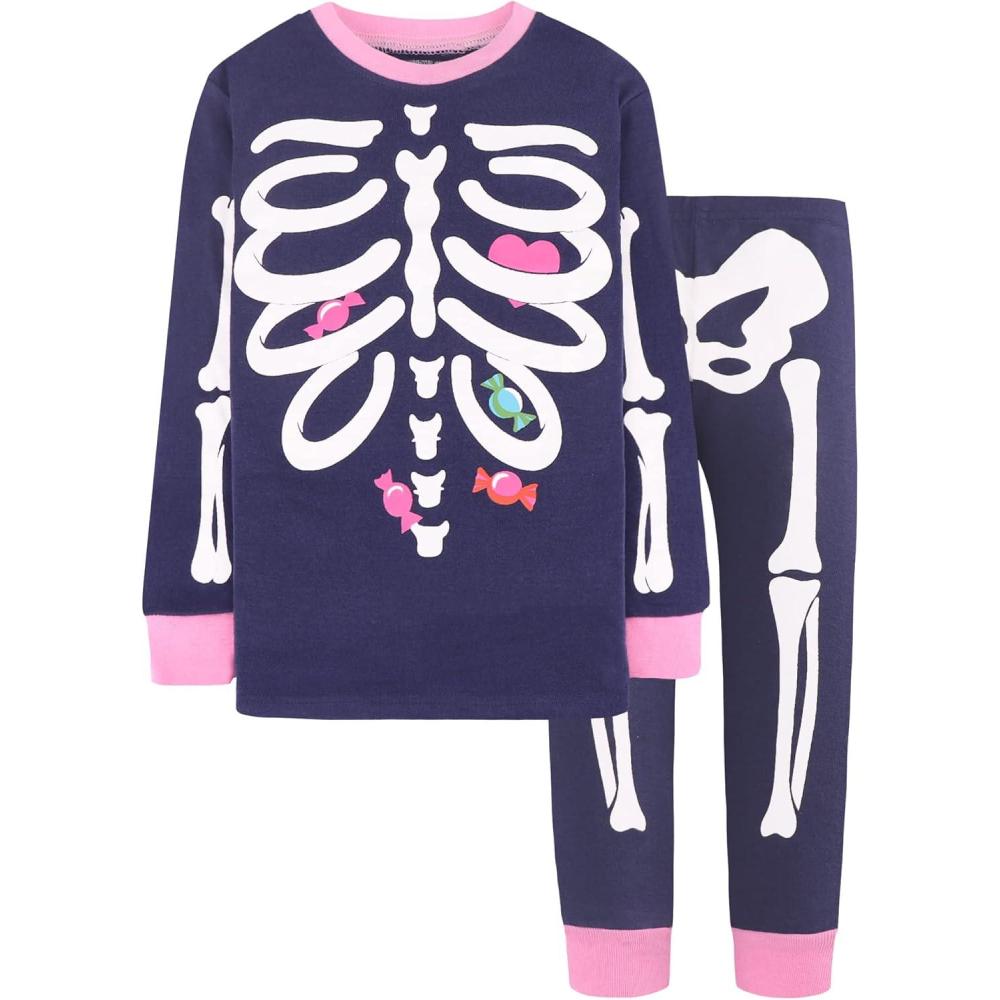 imageDAUGHTER QUEEN Boys amp Girls 100 Cotton Holiday Pajamas Halloween Christmas Sleepwear 18M12YSkeletonNavy BluePinka22