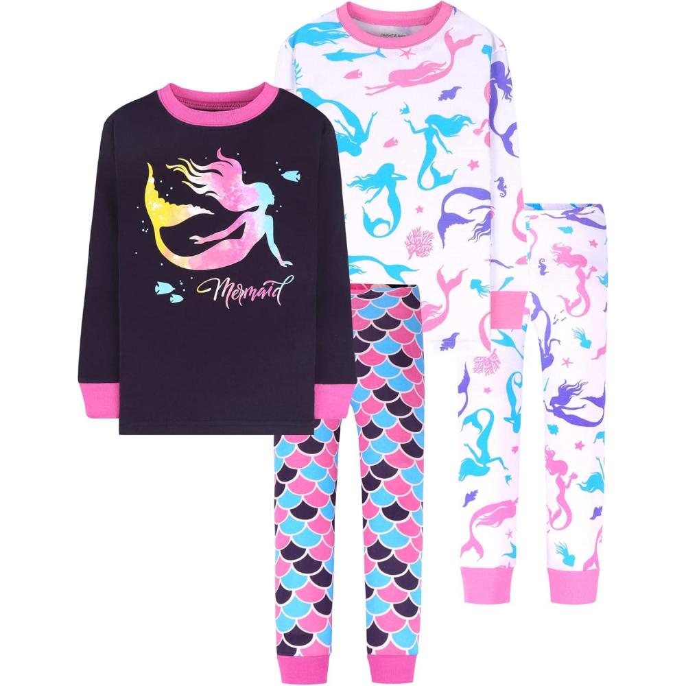 imageDAUGHTER QUEEN Girls 4 Pieces Cotton Pajamas Size 18 Months12 Years4pcsblueWhitemermaidlga22