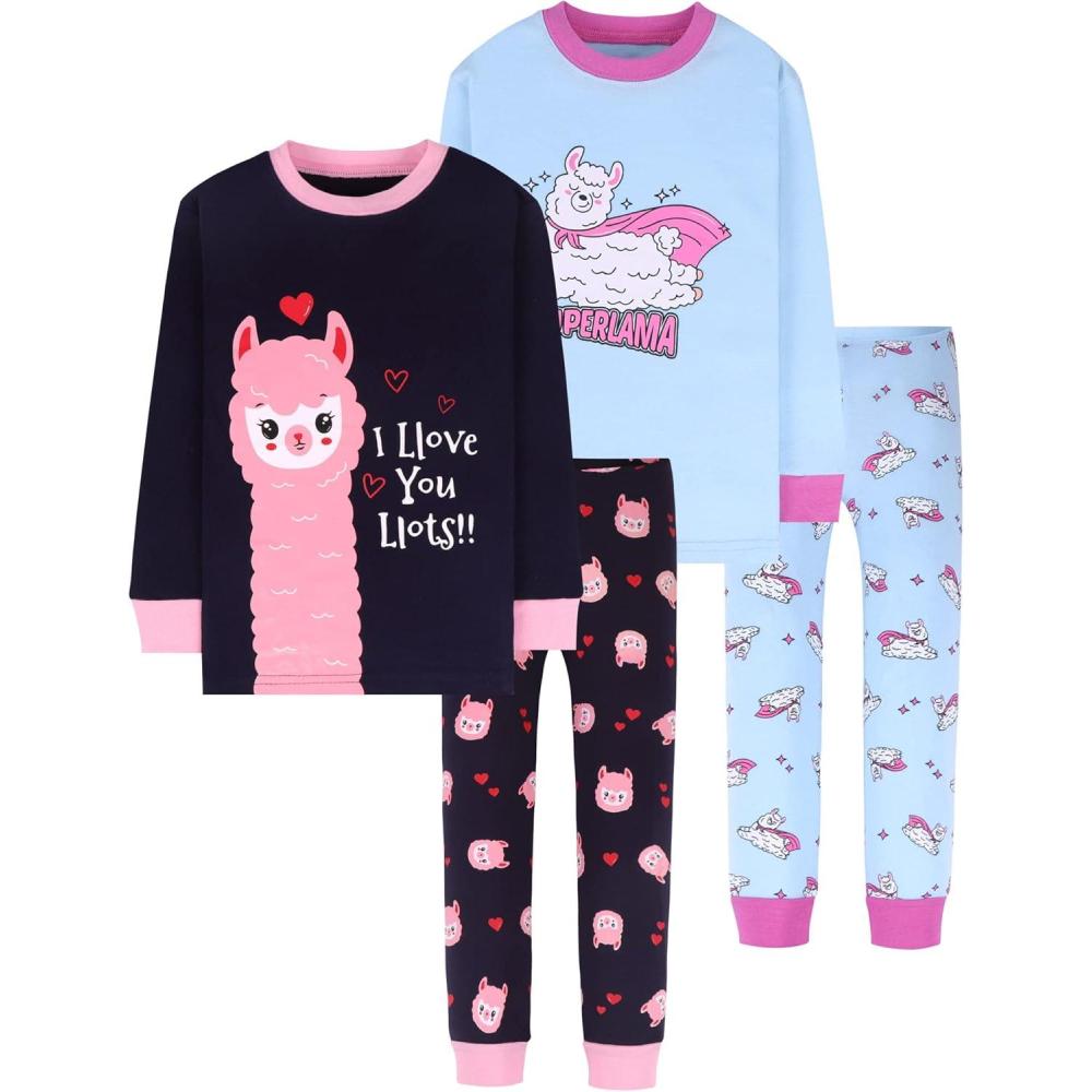 imageDAUGHTER QUEEN Girls 4 Pieces Cotton Pajamas Size 18 Months12 Years4pcsbluealpacalga22