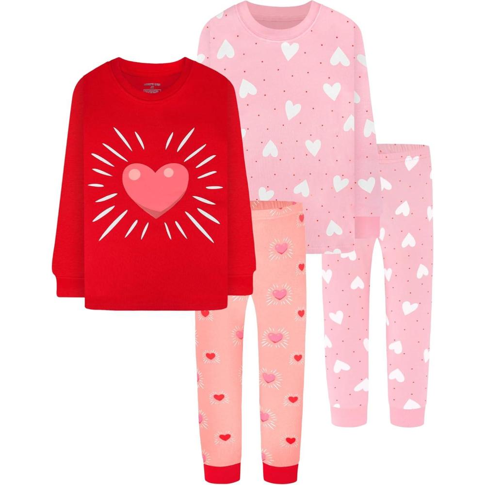 imageDAUGHTER QUEEN Girls 4 Pieces Cotton Pajamas Size 18 Months12 Years4pcspinkRedheartlga25