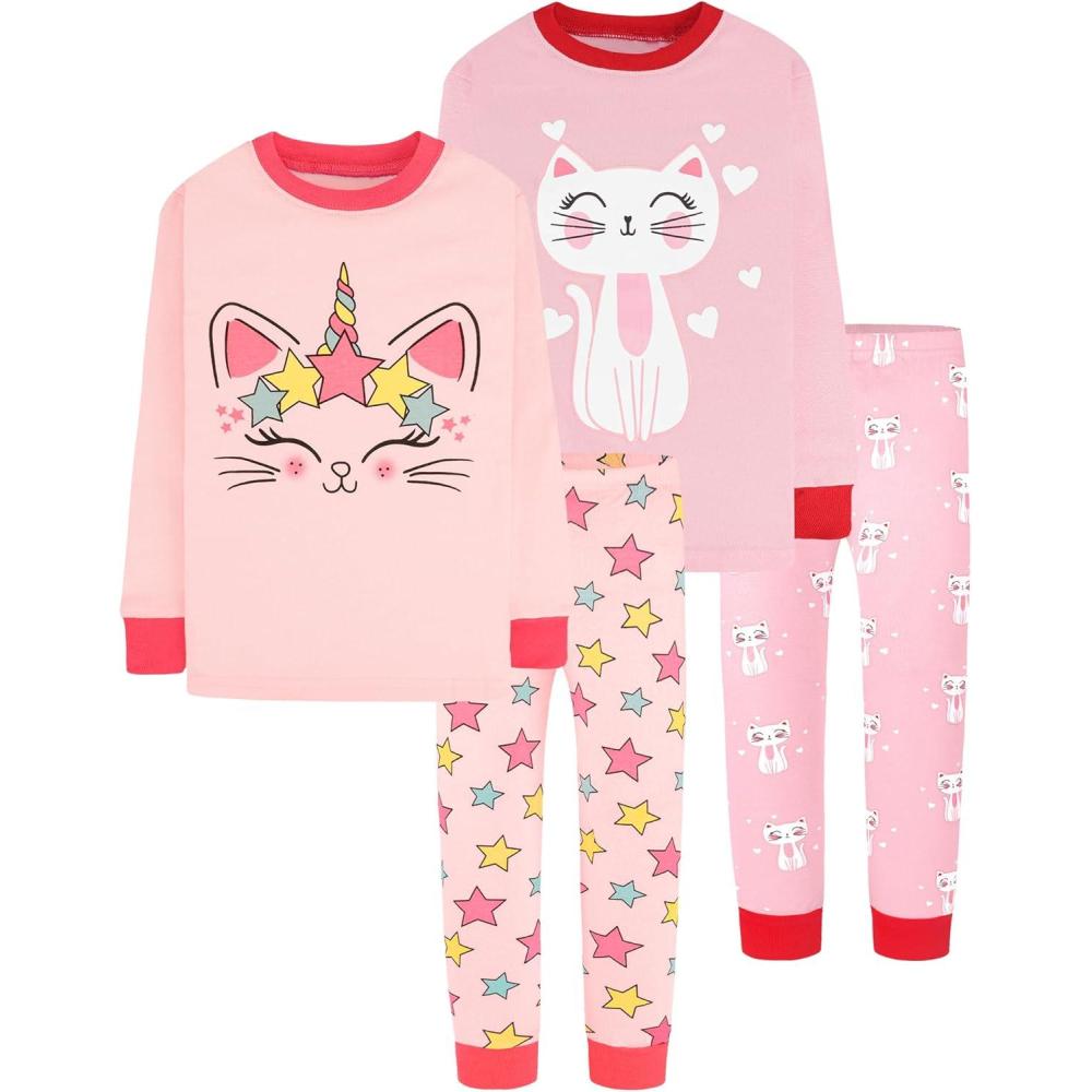 imageDAUGHTER QUEEN Girls 4 Pieces Cotton Pajamas Size 18 Months12 Years4pcspinkcatlga23