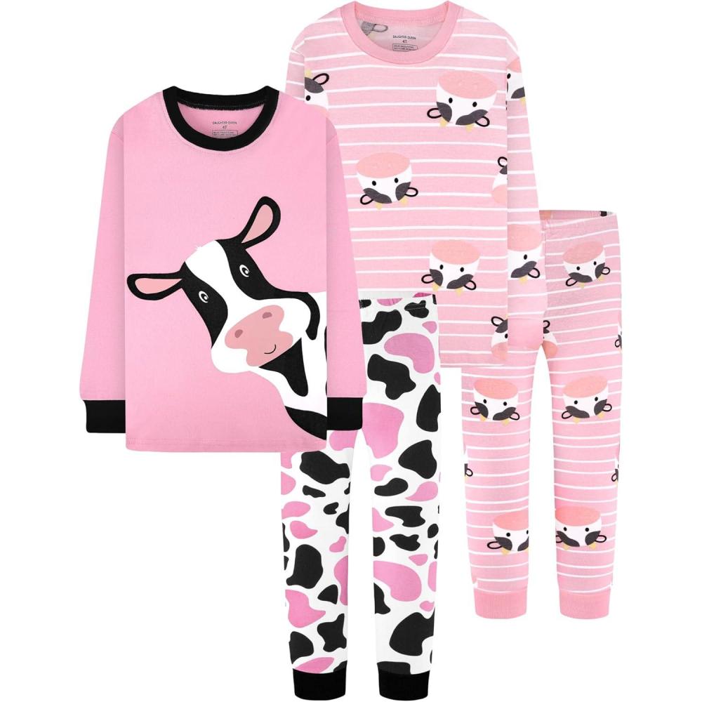 imageDAUGHTER QUEEN Girls 4 Pieces Cotton Pajamas Size 18 Months12 Years4pcspinkcowlga24