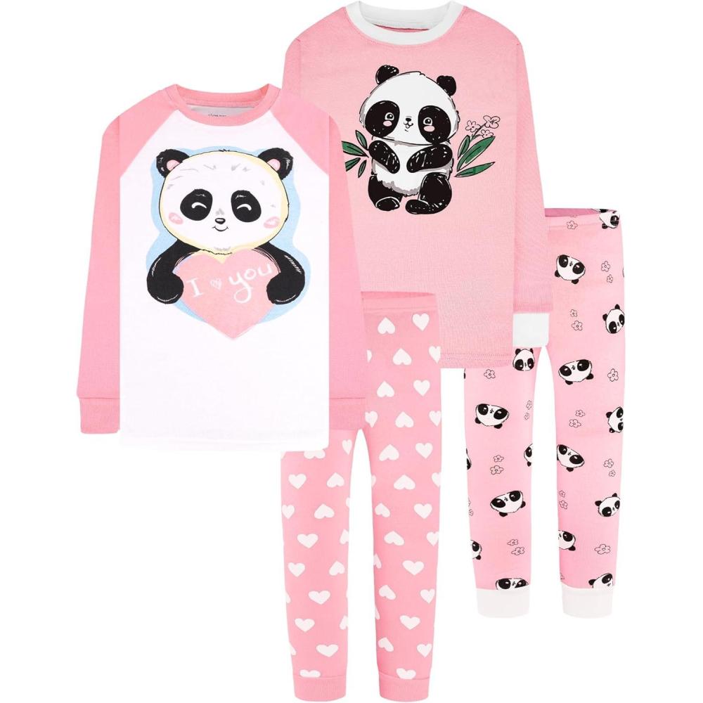 imageDAUGHTER QUEEN Girls 4 Pieces Cotton Pajamas Size 18 Months12 Years4pcspinkpandalga23