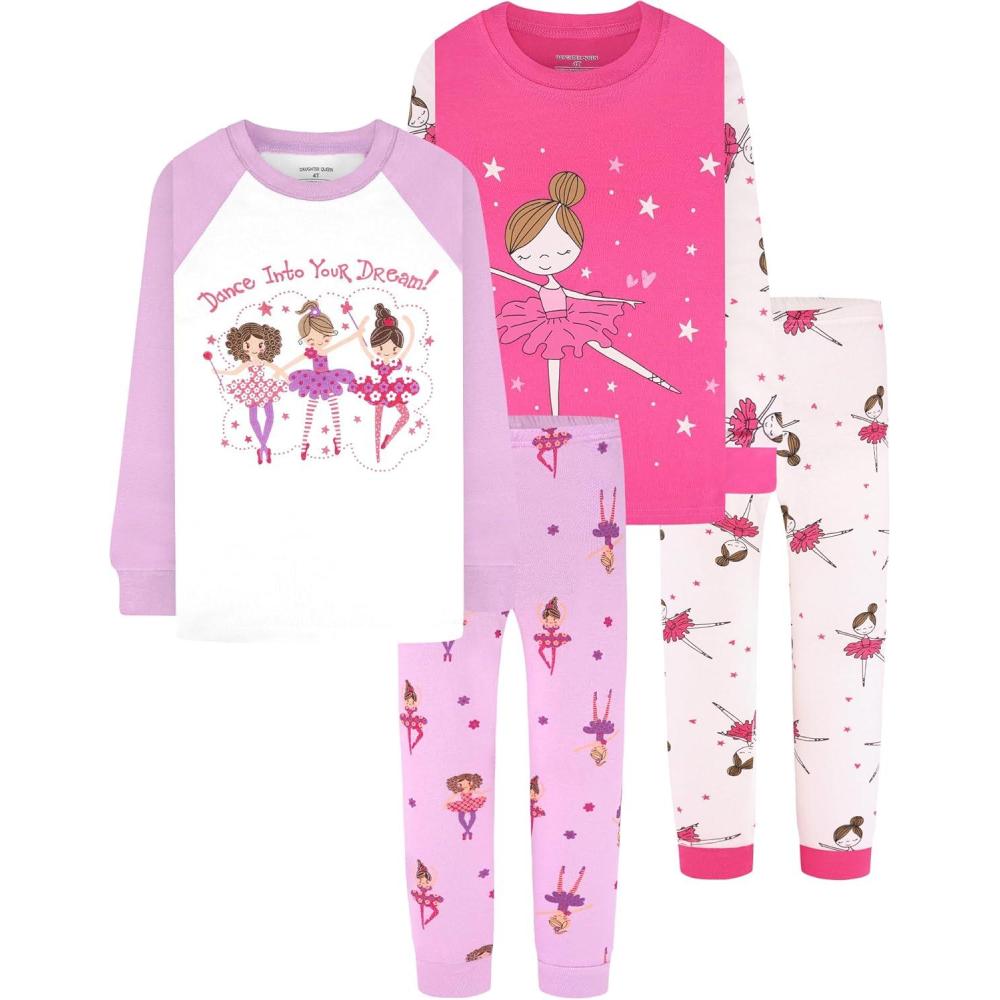 imageDAUGHTER QUEEN Girls 4 Pieces Cotton Pajamas Size 18 Months12 Years4pcspurpleballerinalga24