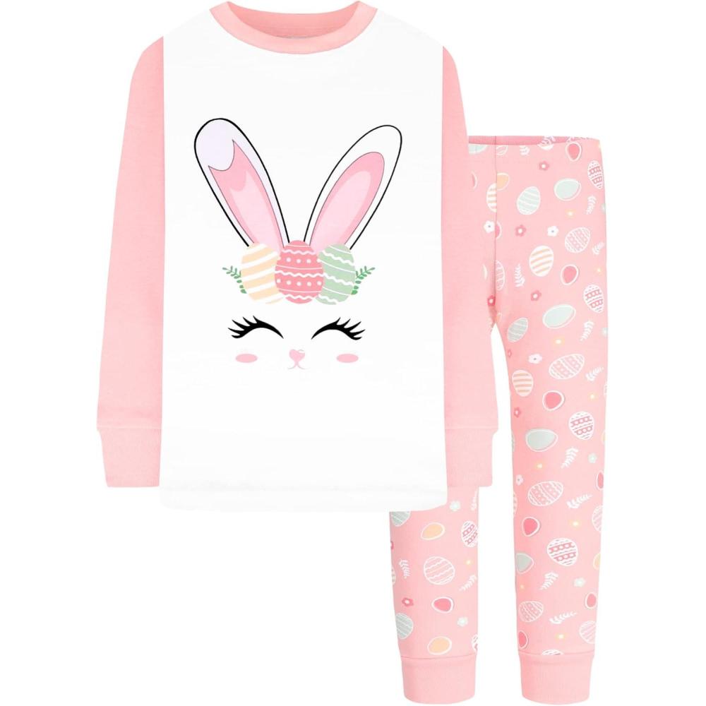 imageDAUGHTER QUEEN Girls 4 Pieces Cotton Pajamas Size 18 Months12 YearsBunnyEaster EggsPinklgb23