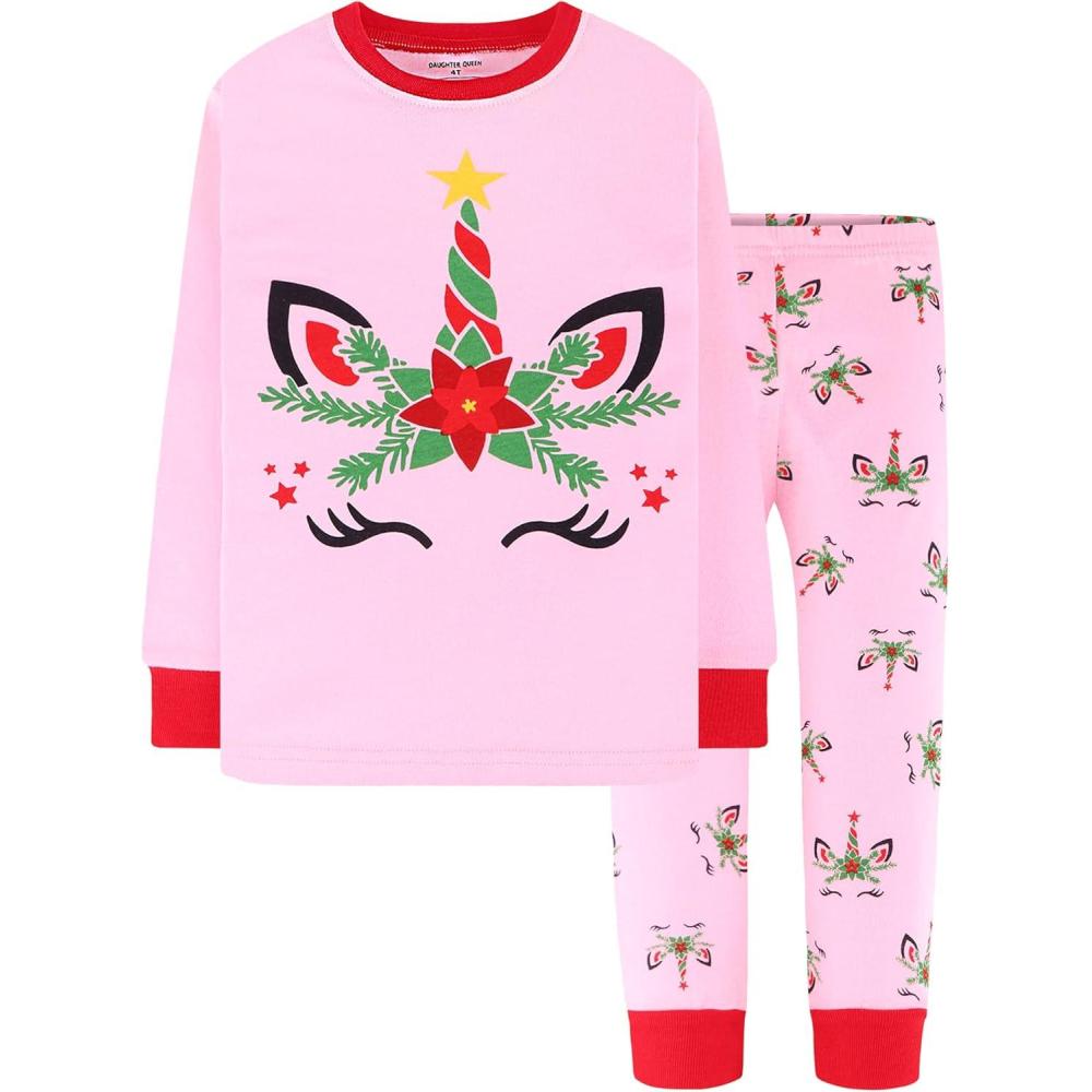 imageDAUGHTER QUEEN Girls 4 Pieces Cotton Pajamas Size 18 Months12 YearsUnicornPinka22