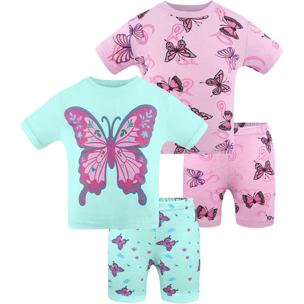 imageDAUGHTER QUEEN Girls Summer Pajamas Set 4 Pieces 100 Cotton Sleepwear Size 18 Months12 Years4pcsbluePurplebutterflysga25