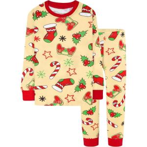 DAUGHTER QUEEN 18 Months-12 Years Boys & Girls Christmas Pajamas 100% Cotton Sleepwear(2pcs-beige-gamer-cba25)