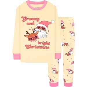 DAUGHTER QUEEN 18 Months-12 Years Boys & Girls Christmas Pajamas 100% Cotton Sleepwear(2pcs-beige-santa Claus-cga25)