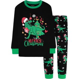 DAUGHTER QUEEN 18 Months-12 Years Boys & Girls Christmas Pajamas 100% Cotton Sleepwear(2pcs-black-dinosaur-cba24)