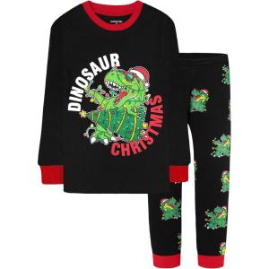DAUGHTER QUEEN 18 Months-12 Years Boys & Girls Christmas Pajamas 100% Cotton Sleepwear(2pcs-black-dinosaur-cba25)