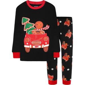 DAUGHTER QUEEN 18 Months-12 Years Boys & Girls Christmas Pajamas 100% Cotton Sleepwear(2pcs-black-gingerbread-cba25)
